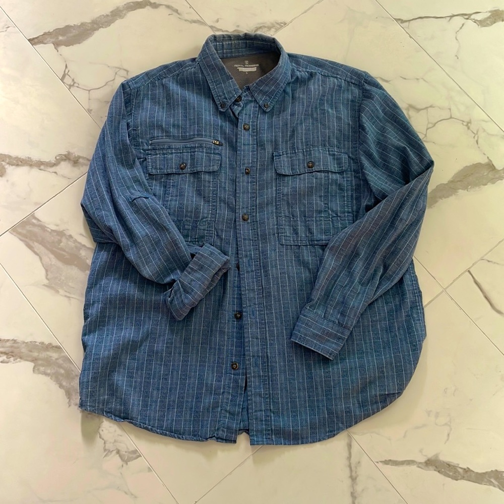 Royal Robbins, Blue Plaid Button-Down Shirt, Coolmax, Size L